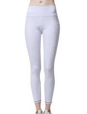 White Middle Waist Honeycomb Mesh Workout Legging With Stylish Design
