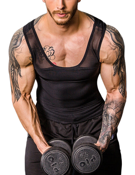 Glam Black Crossover Slimming Male Tank Top Pull Back High Power