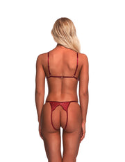 Amorous Wine Red G-String Triangle Cup See Through Bra Sets