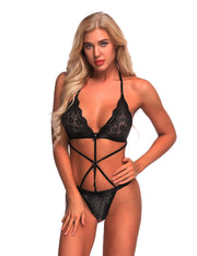 Super Sexy Black Halter Neck Lace Teddy One Piece Open Back Trendy