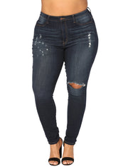 Dazzles Dark Blue Distressed Cutoffs Leggy Jeans Big Size Young Style