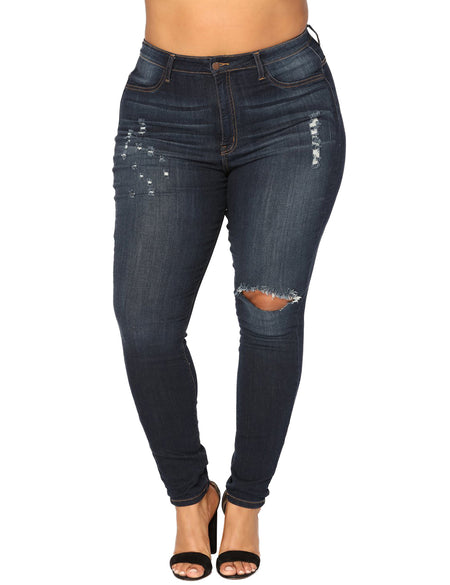 Dazzles Dark Blue Distressed Cutoffs Leggy Jeans Big Size Young Style