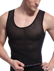 Traditional Black Mesh Men Tank Shaper Crossover Pull Back Secret Slimming