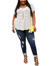 Plus Stretch Ripped Dark Blue Pencil Jeans Patch Pocket Super Faddish