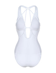Adorable White One Piece Bathing Suit Halter Neck Crossover Straps