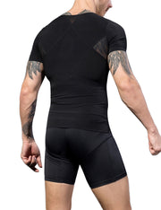 Zipper Closure Mens Black Shaper Top Mesh Patchwork Sleek Smoother - So Much On Sale!