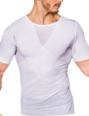 Comfortable White Mens Short Sleeved Mesh Slimming Top Crossover - So Much On Sale!