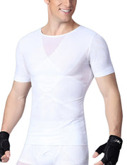 Comfortable White Mens Short Sleeved Mesh Slimming Top Crossover - So Much On Sale!