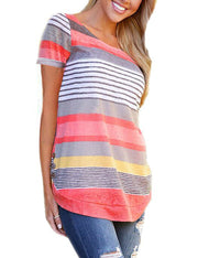 Dynamic Orange Striped Pathwork Short Sleeve Tee Round Neck Shop Online