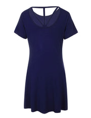 Slimming Bamboo Fabric Navy Blue Mini Dress Short Sleeve Form Fitting