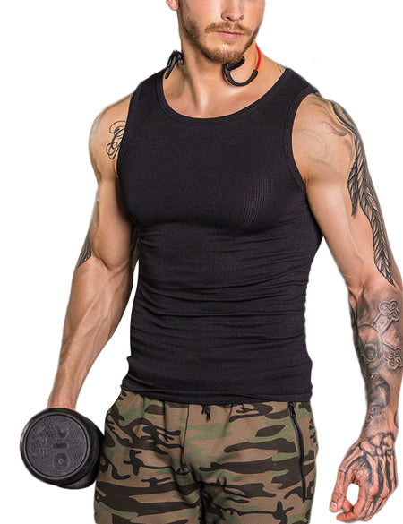 Slimming Black Mens Seamless Sleeveless Shaper Compression Silhouette