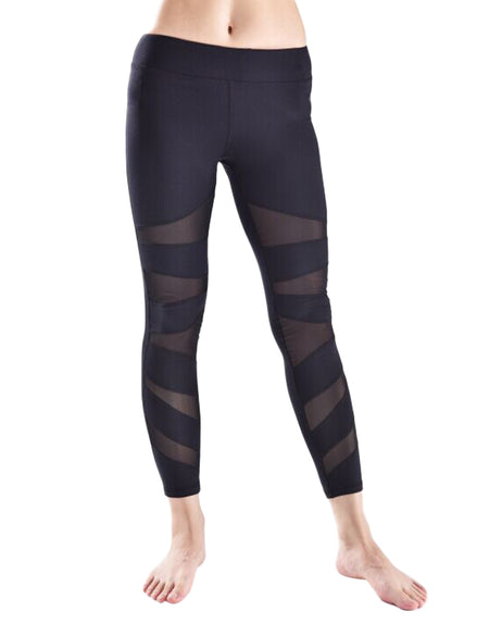 Refreshing Black Jogging Legging Asymmetrical Mesh Panel