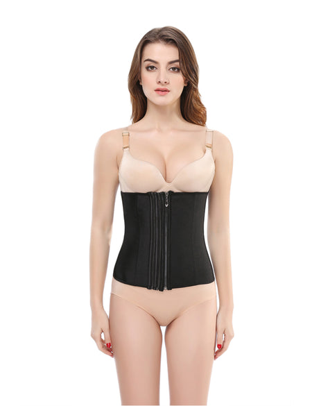 Ultimate Stretch Black Large Rubber 3 Zippers Waist Trainer 9 Steel Bones