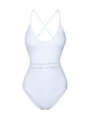 Best White Waist Hollow Out Design One Piece Swimsuit Spaghetti Straps