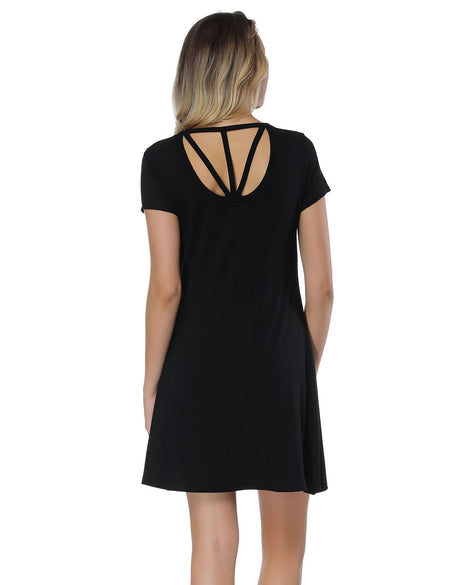 Fabulously Hollow Out Short Black Mini Dress Bamboo Fiber For Girls