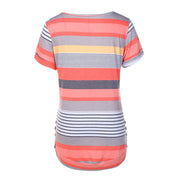 Dynamic Orange Striped Pathwork Short Sleeve Tee Round Neck Shop Online