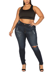 Dazzles Dark Blue Distressed Cutoffs Leggy Jeans Big Size Young Style