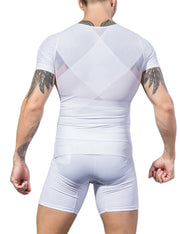 Dreamlike White Male Splicing Shapewear Short Sleeves Higher Power