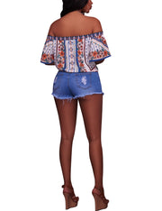 Exquisitely Blue Button Zipper Cutoffs Shorts 4 Pockets Fashion Style