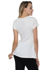 Stylish White Cut Out O Neck Blouses Swing Hem Glamorous Look