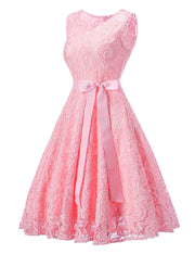Pink Sleeveless Large Skater Dress Waist Band Women\'s Fashion