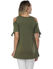 Glossy Round Neck T-Shirt Green High-Low Hem Versatile Item