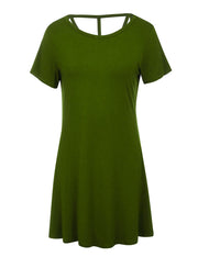 Fabulously Cut Out Army Green Mini Length Dress Round Collar All-Match Style