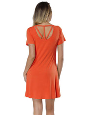 Zealous Orange Back Cut Out Short Sleeve Mini Dress Superior Quality