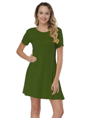 Fabulously Cut Out Army Green Mini Length Dress Round Collar All-Match Style