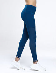 Incredible Blue Full Length Workout Legging Mesh Splicing