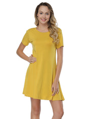 Dramatic Yellow Mini Length Natural Waist Dress Bamboo Fashion Trend