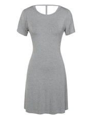 Sweet Cross Back Straps Grey Above Knee Length Dress Hollow Out Fashion