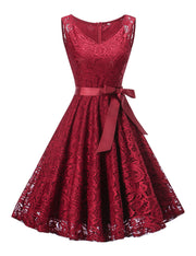 Good-Looking Wine Red Zipper Lace Flare Hem Big Dress No Sleeves