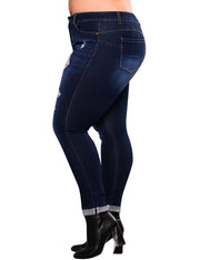 Royal Dark Blue Queen Size Ripped Pencil Jean Ankle Length Lady Pants