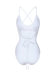 Best White Waist Hollow Out Design One Piece Swimsuit Spaghetti Straps