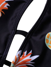 Fashion Halter Hollow Out Plus Bathingsuit Pineapple Print