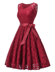 Good-Looking Wine Red Zipper Lace Flare Hem Big Dress No Sleeves