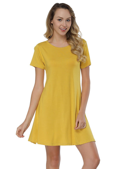 Dramatic Yellow Mini Length Natural Waist Dress Bamboo Fashion Trend