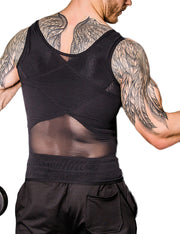 Traditional Black Mesh Men Tank Shaper Crossover Pull Back Secret Slimming