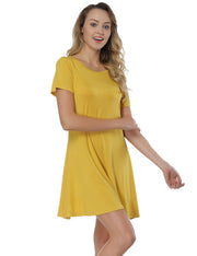 Dramatic Yellow Mini Length Natural Waist Dress Bamboo Fashion Trend