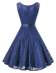 Inviting Navy Blue Pleated Sash Cocktail Dress Queen Size