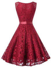 Good-Looking Wine Red Zipper Lace Flare Hem Big Dress No Sleeves