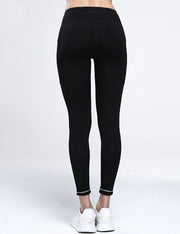 Elegance Black Back Pocket Gym Legging Mesh Stitching For Camping
