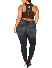 Dazzles Dark Blue Distressed Cutoffs Leggy Jeans Big Size Young Style