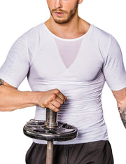 Comfortable White Mens Short Sleeved Mesh Slimming Top Crossover - So Much On Sale!