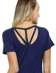 Slimming Bamboo Fabric Navy Blue Mini Dress Short Sleeve Form Fitting
