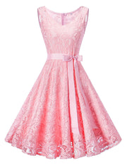 Pink Sleeveless Large Skater Dress Waist Band Women\'s Fashion