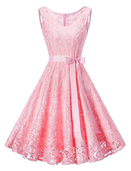 Pink Sleeveless Large Skater Dress Waist Band Women\'s Fashion