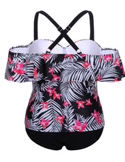 Well-Suited Flounce Printed Big Tankini Cold Shoulder