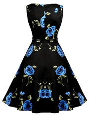 Remarkable Sleeveless Print Skater Dress Matching Belt